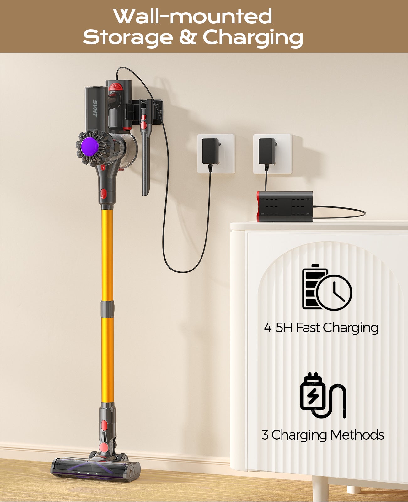 Cordless Vacuum Cleaner, 450W 40KPA Vacuum Cleaners for Home, 45 Mins Lightweight Stick Vacuum Cordless with LED Display, Rechargeable Battery Vacuum for Carpet,Pet Hair,Hardwood Floor